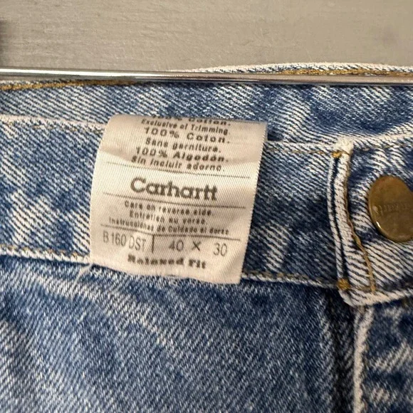 Carhartt Mens B160 DST Relaxed Fit Light Wash Blue Denim Work Jeans 40x30 - Picture 4 of 5